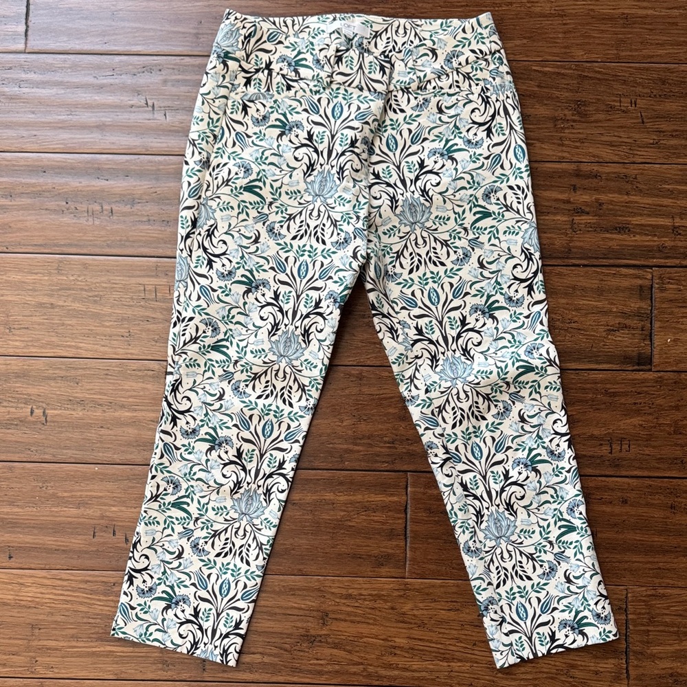 LOFT Patterned Ankle Pants in Cream, Black and Blue/Teal Floral